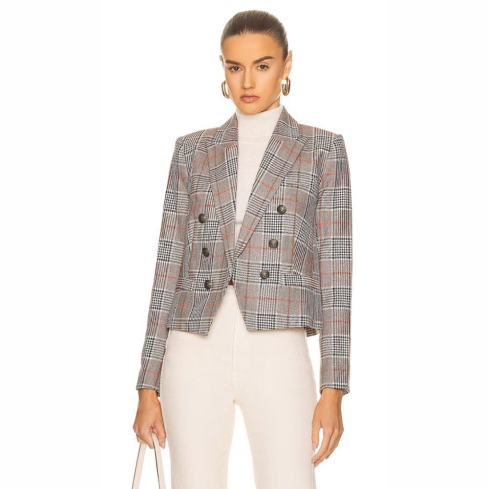 L'AGENCE Brooke Double Breasted Plaid Blazer in Brown Black Multi - Picture 4 of 12